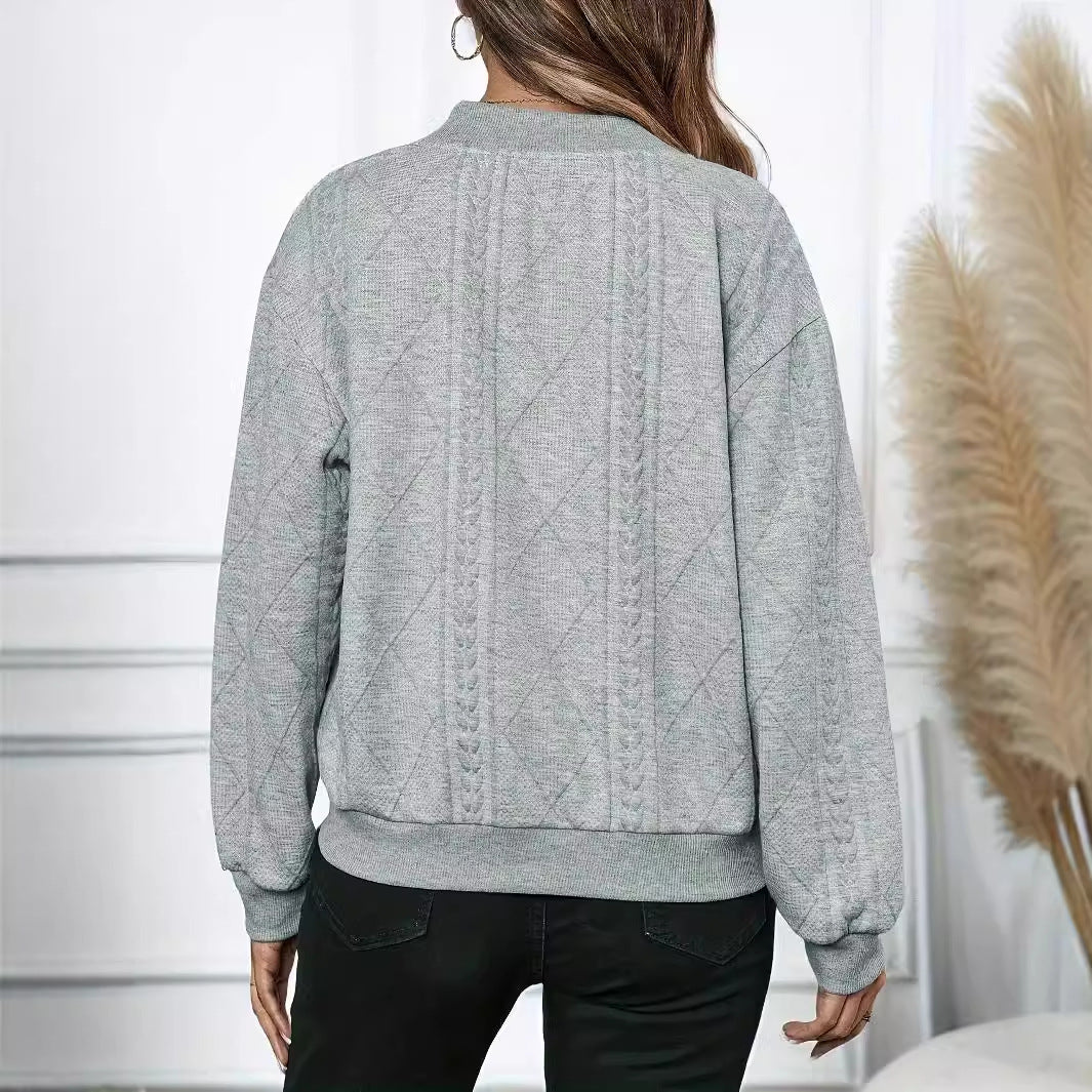Women's Solid Color Zipper Long Sleeve Loose Jacket Casual Versatile