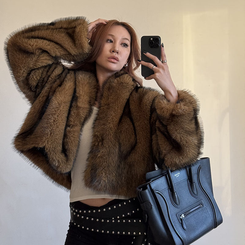 Winter Imitation Fox Fur Short Thickened Furry Women's Top