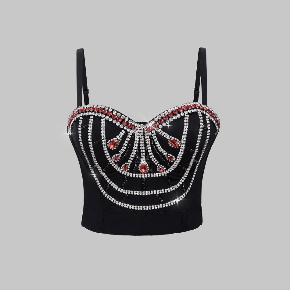 Lace-Up Strapless Bralette with Tassel and Rhinestone Embellishments - Sexy Fitted Boned Bustier