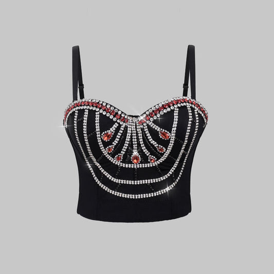 Lace-Up Strapless Bralette with Tassel and Rhinestone Embellishments - Sexy Fitted Boned Bustier