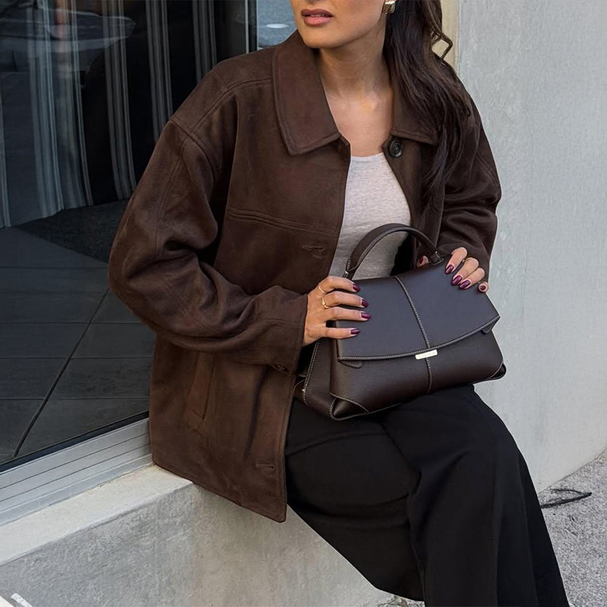 Temperament Button Long Sleeve Vest Jacket Women's Outerwear
