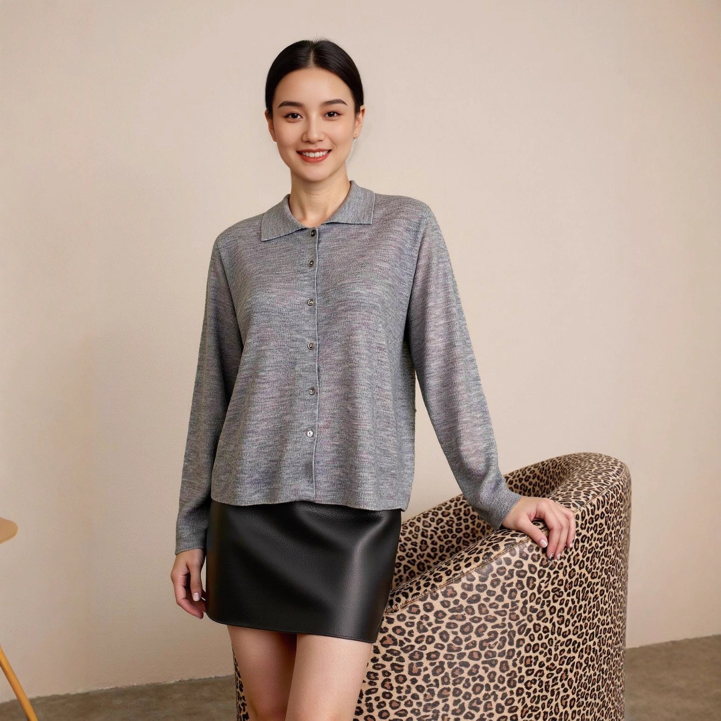 Knitted Sweater Women's Lapel Loose High-Grade Long-Sleeved Cardigan Shirt Thin Woolen Coat