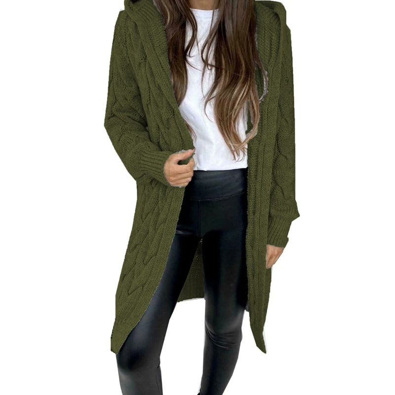 Hooded Knit Cardigan Coat Overcoat Women