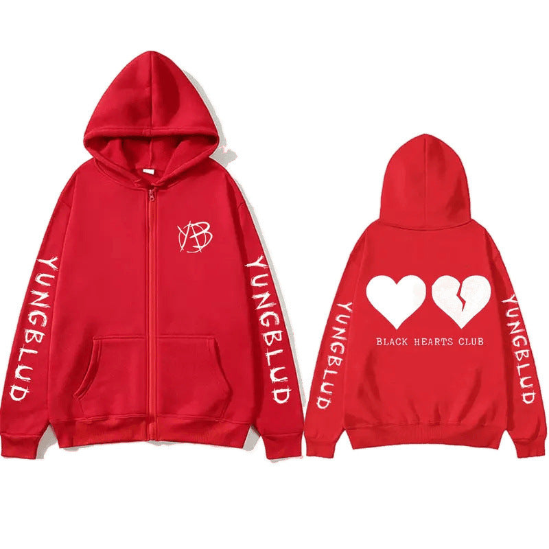 Spring Yungblud Pattern Printed Hooded Sweatshirt Unisex Long Sleeve Casual Zip-Up Jacket