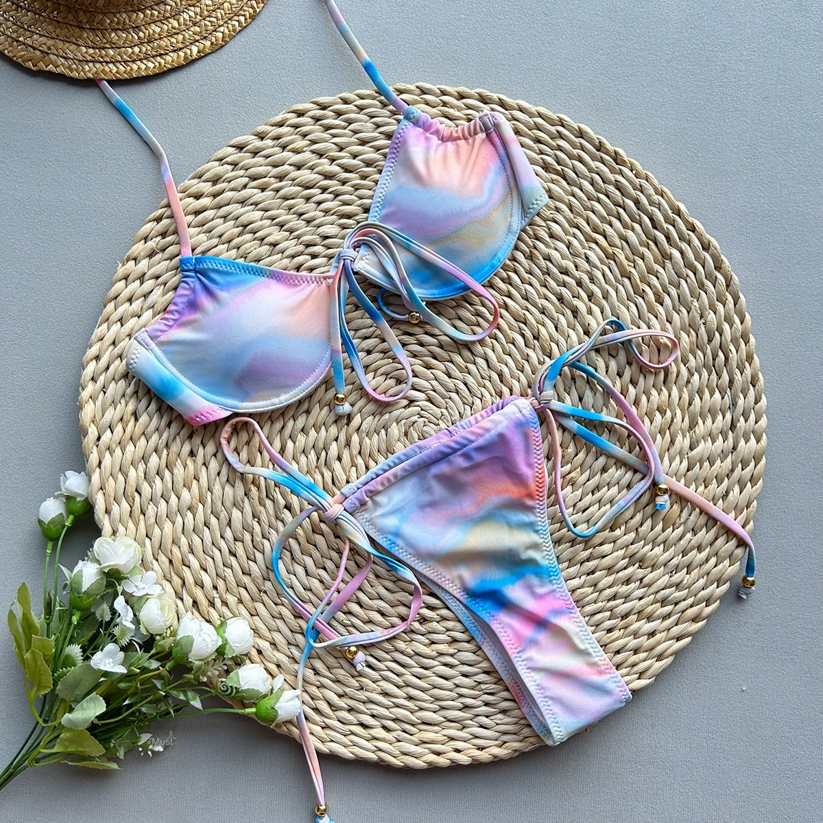 Style Bikini with Ties and Prints, Two-Piece Women's Swimsuit