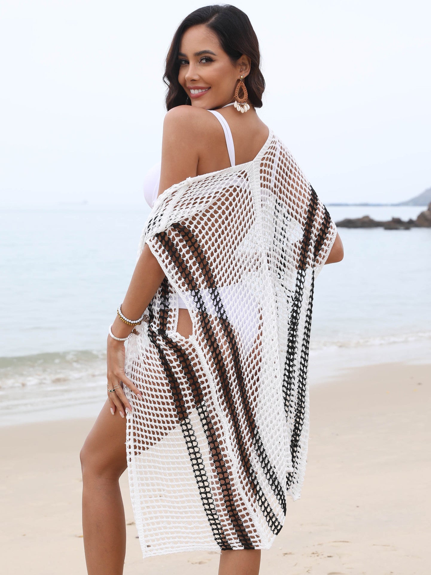 Long Cardigan Crochet Hollow Bikini Cover-up Sunscreen Beach Dress