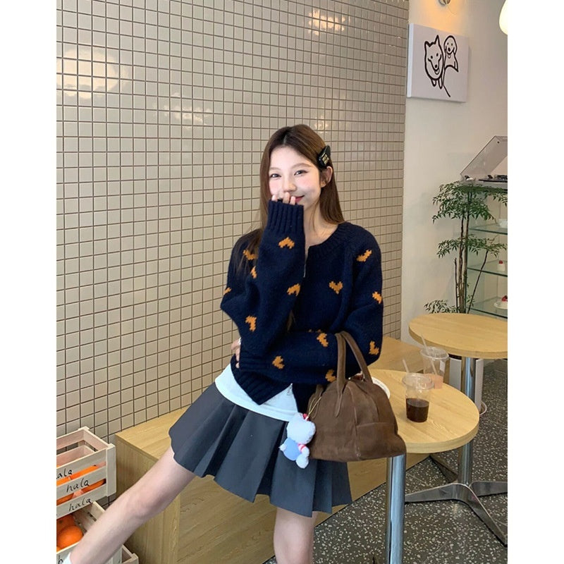 Sweet And Simple Love Long Sleeve Sweater Casual All-matching Short