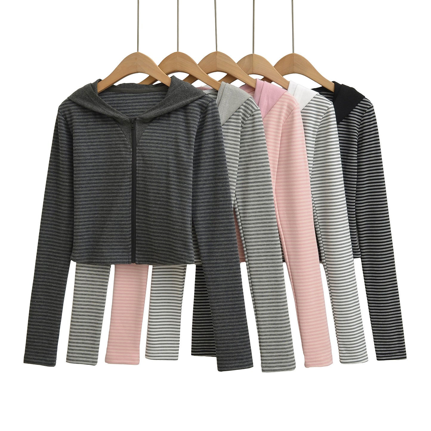 Striped hooded sweatshirt long sleeved top