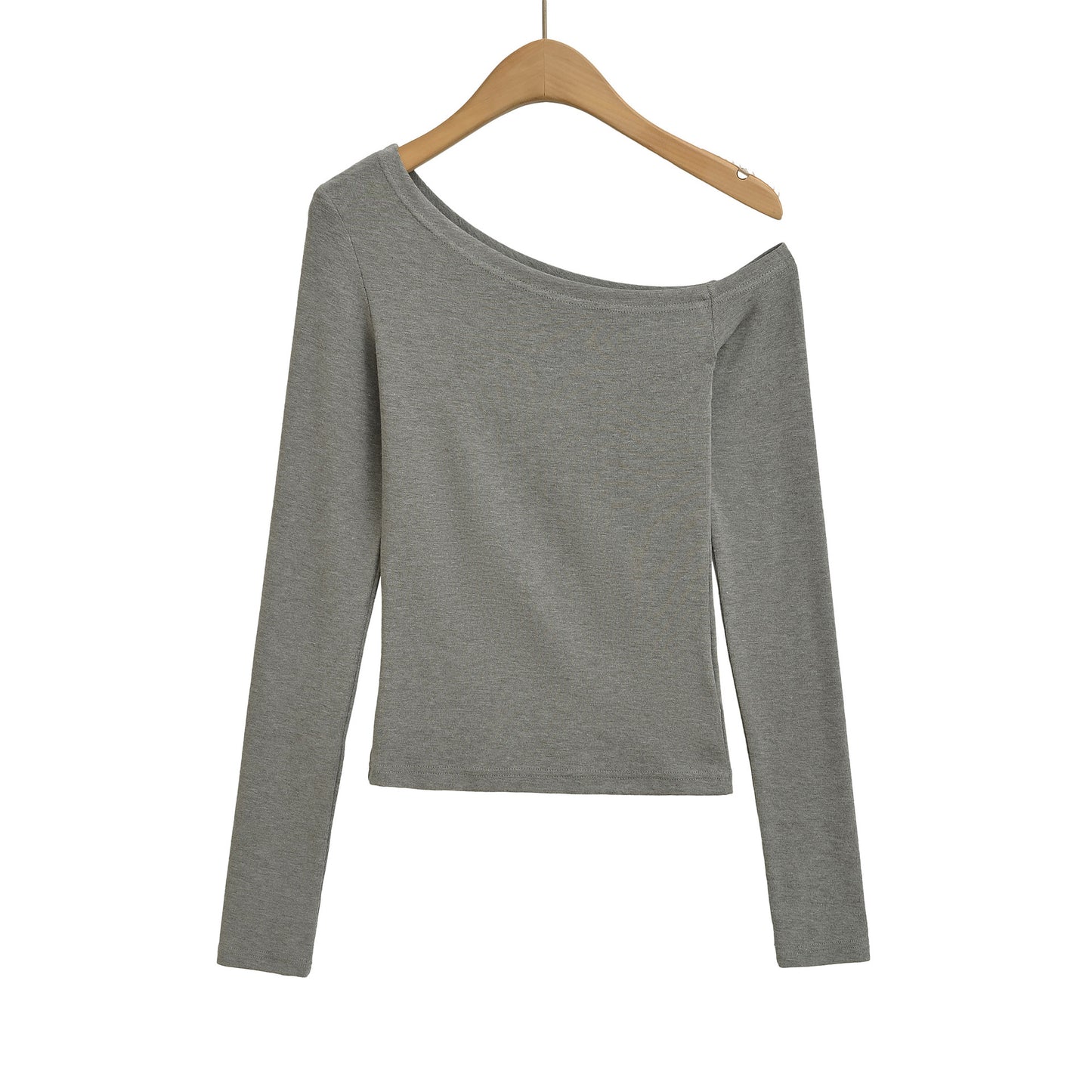 Off-the-Shoulder Fitted Knit Long Sleeve Top T-Shirt