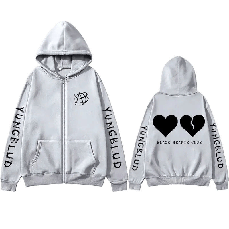 Spring Yungblud Pattern Printed Hooded Sweatshirt Unisex Long Sleeve Casual Zip-Up Jacket
