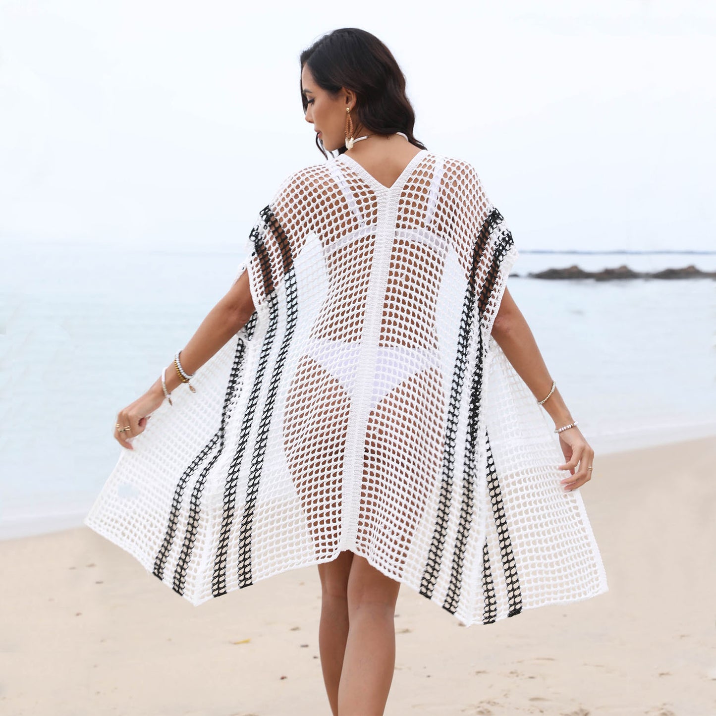 Long Cardigan Crochet Hollow Bikini Cover-up Sunscreen Beach Dress