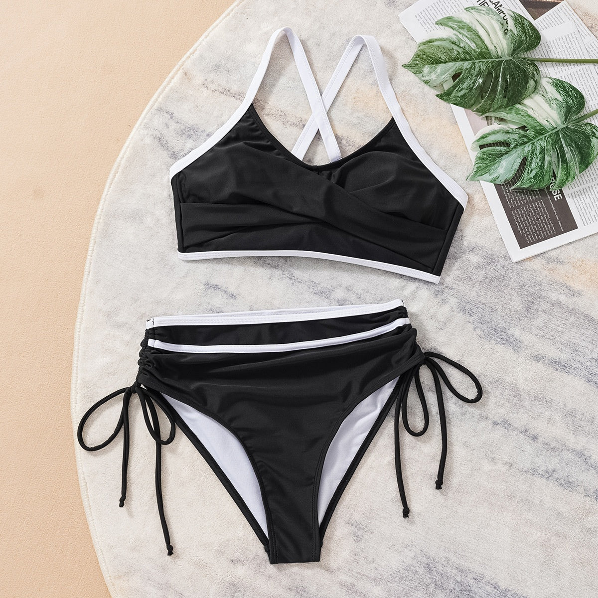 Adjustable String High Waist Sexy Two-Piece Bikini Swimsuit for Women