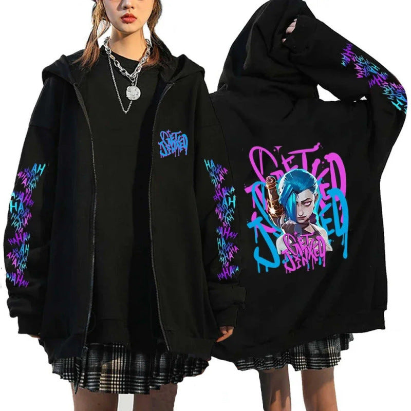 New Arrival Foreign Trade Spring League of Legends Pattern Printed Hooded Sweatshirt Unisex Long Sleeve Casual Jacket Zipper Top