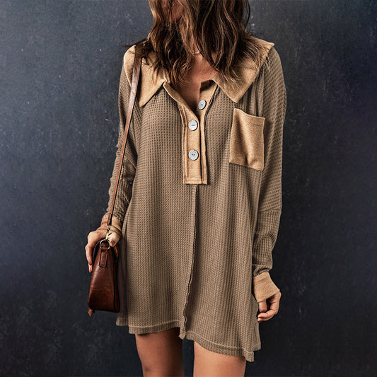 Women's Long-sleeved Lapel Versatile Mid-length T-shirt