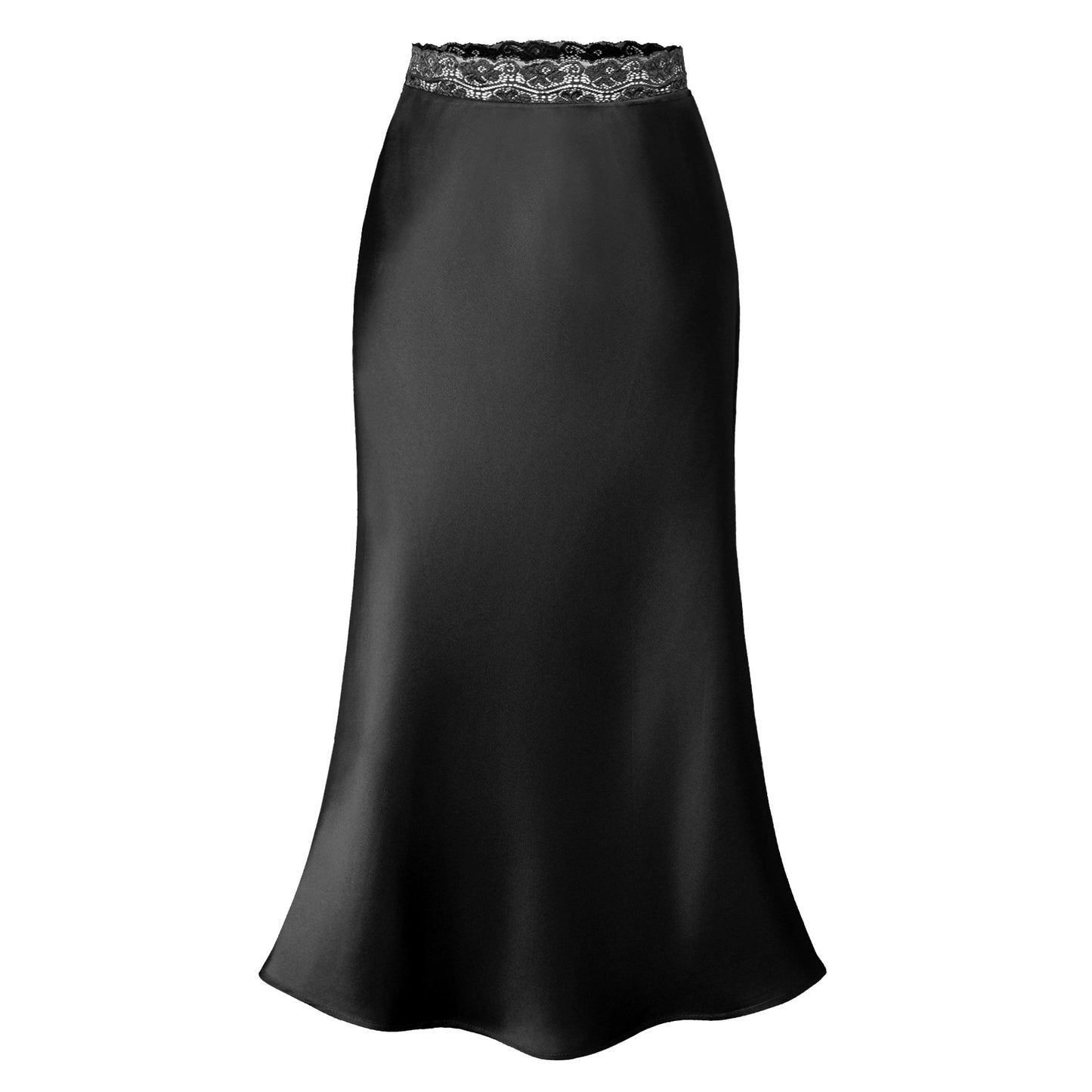 Lace Waist Satin Skirt  Elastic Fitted Long Skirt Women