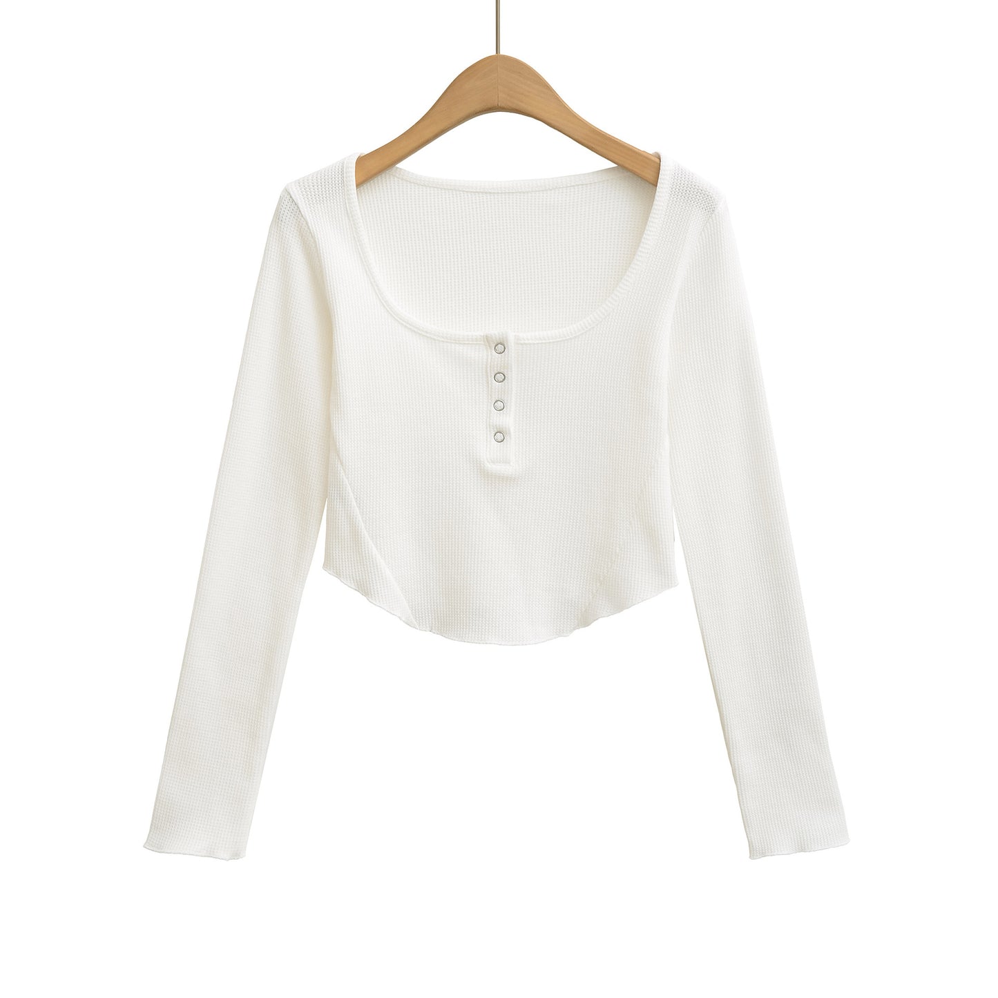 Front button display long sleeved short T-shirt