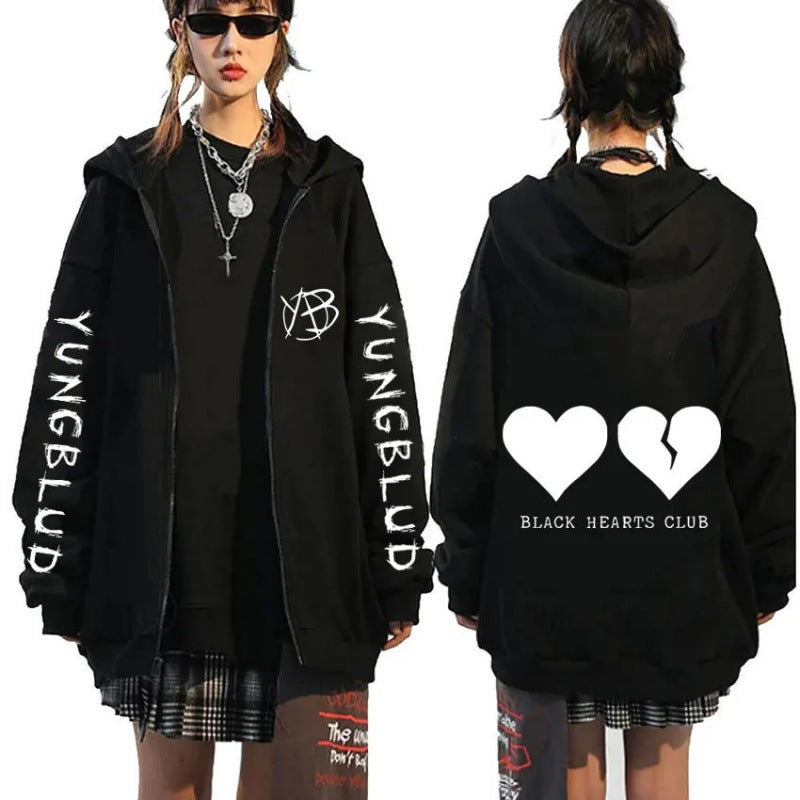 Spring Yungblud Pattern Printed Hooded Sweatshirt Unisex Long Sleeve Casual Zip-Up Jacket