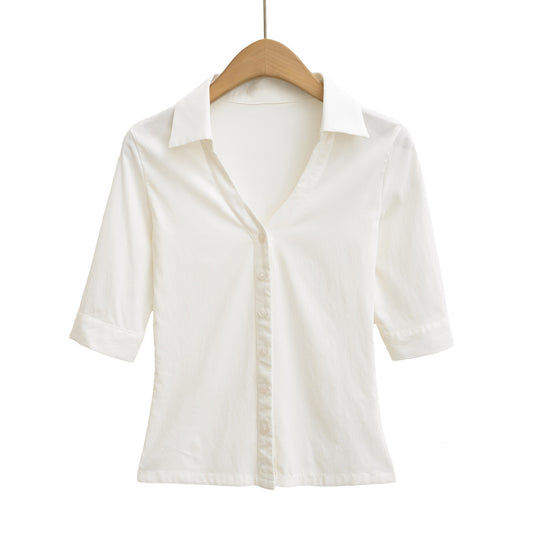 Waist up POLO collar single breasted top