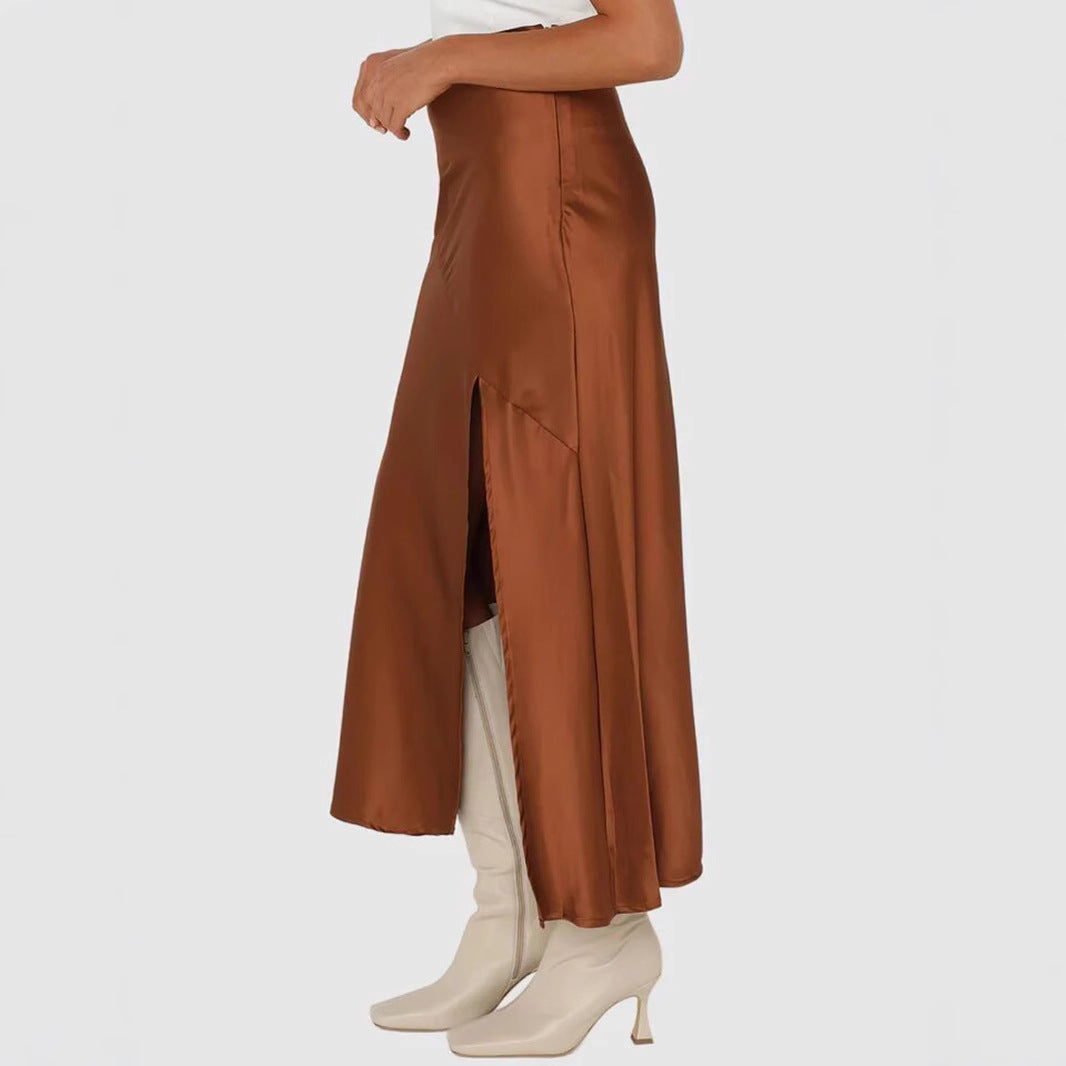 High waisted elastic slit long skirt with sexy splicing and hip hugging skirt for women
