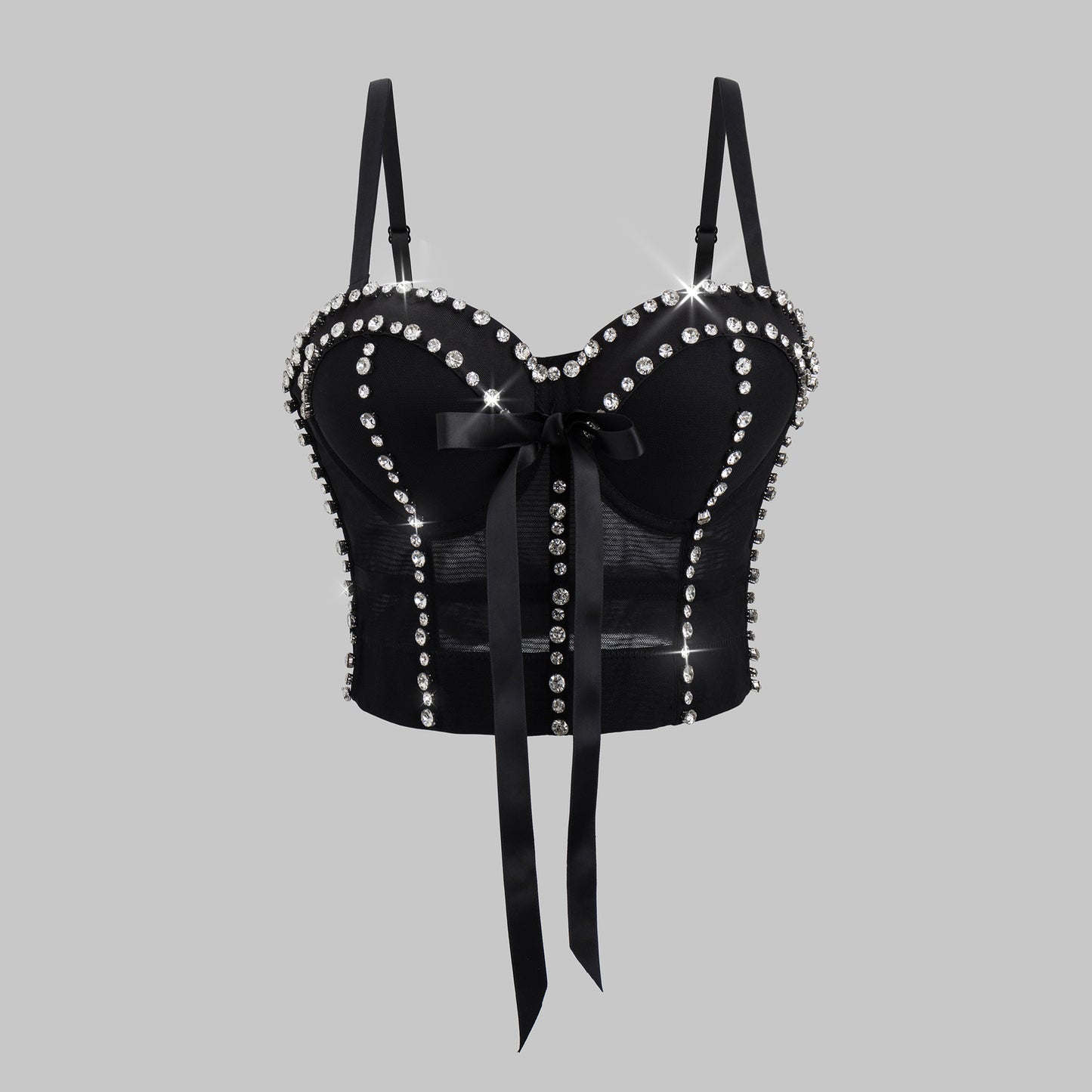 Sexy Handmade Beaded Color-Block Bowknot Mini Camisole