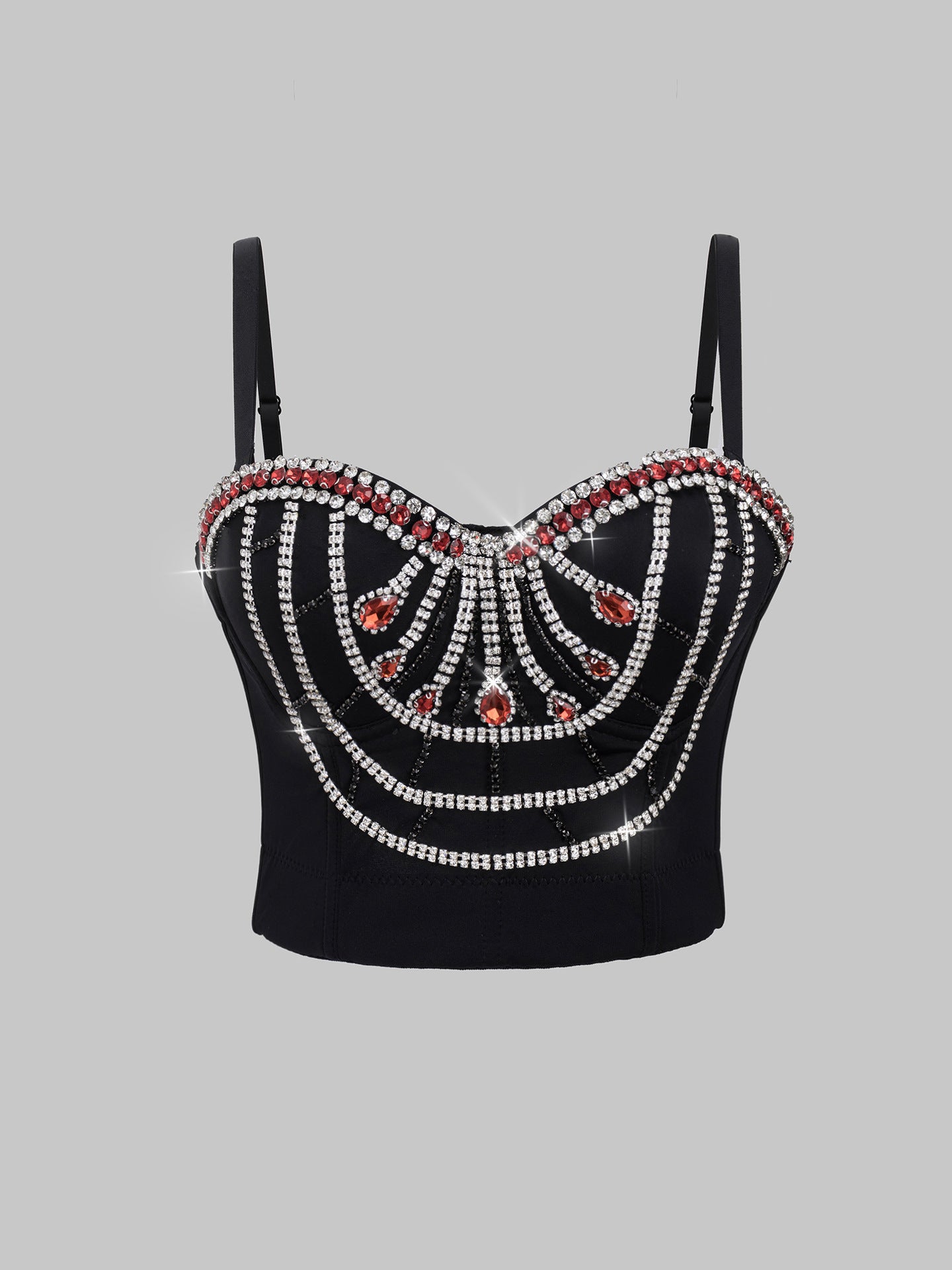 Lace-Up Strapless Bralette with Tassel and Rhinestone Embellishments - Sexy Fitted Boned Bustier