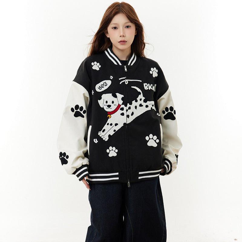 Spotted dog paw embroidered plush jacket jacket