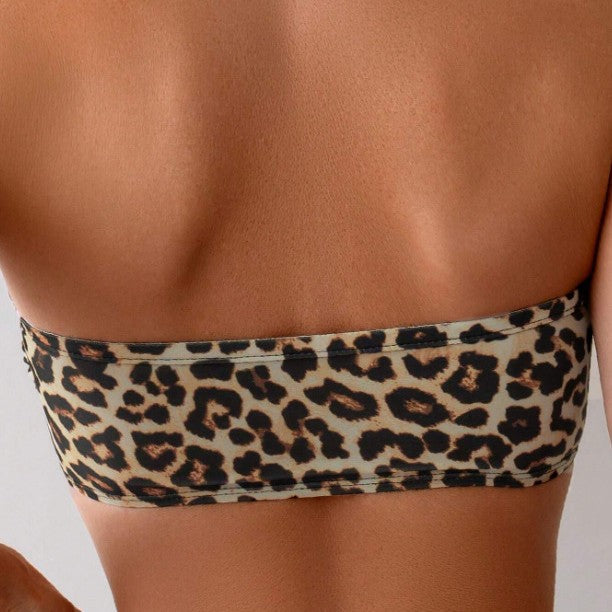 Women's Tube Top Bikini Leopard Print Sexy Swimsuit