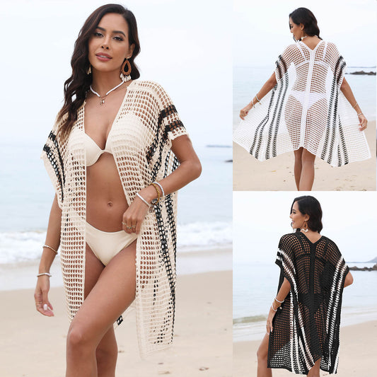 Long Cardigan Crochet Hollow Bikini Cover-up Sunscreen Beach Dress
