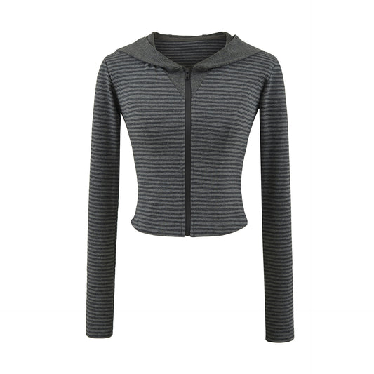Striped hooded sweatshirt long sleeved top