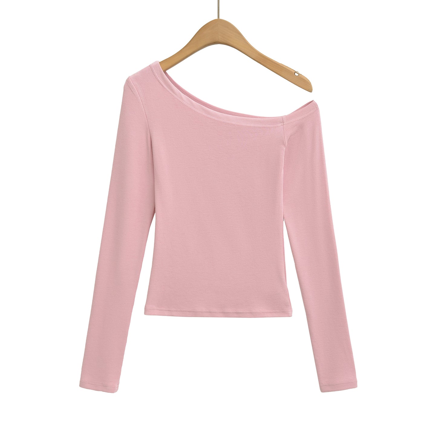 Off-the-Shoulder Fitted Knit Long Sleeve Top T-Shirt