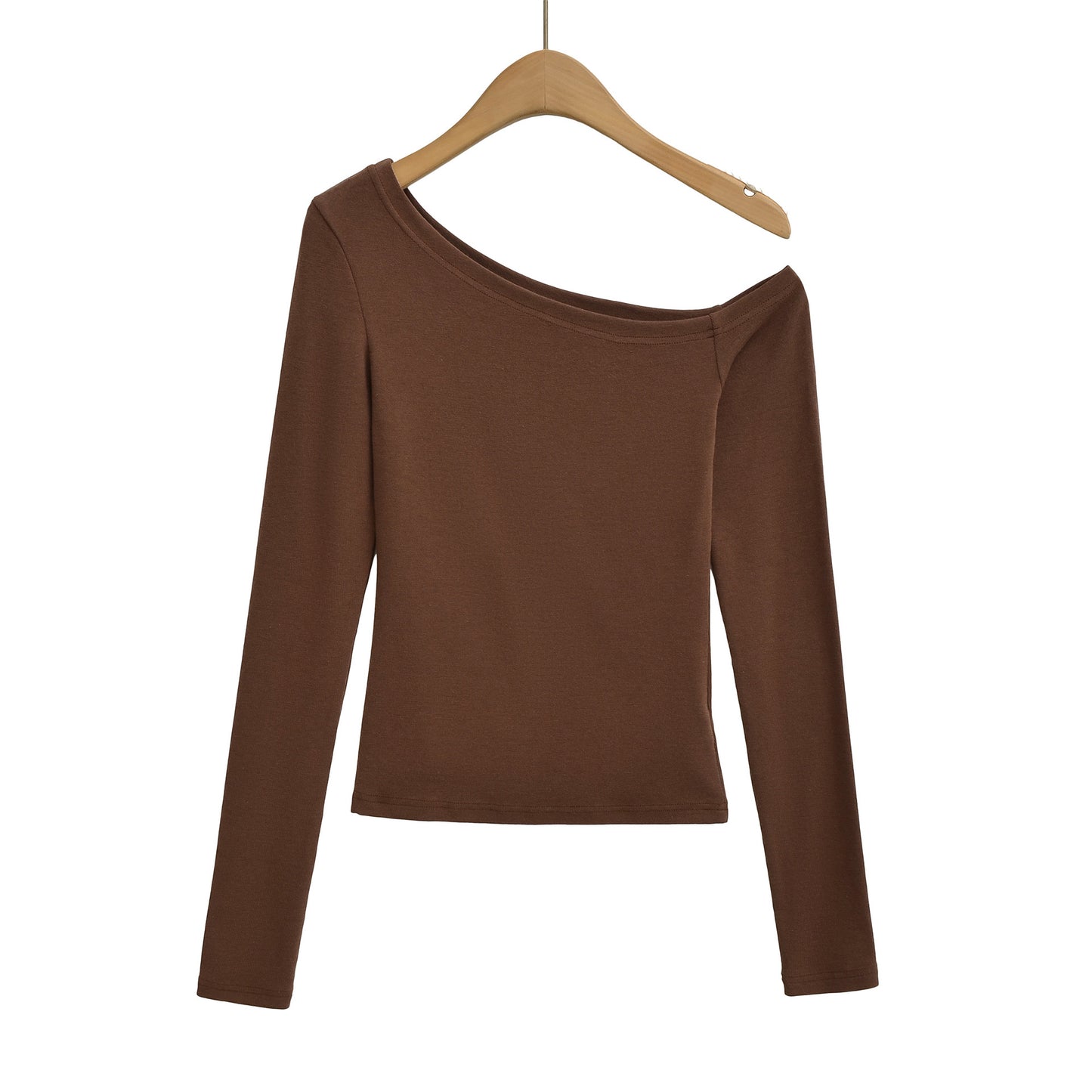 Off-the-Shoulder Fitted Knit Long Sleeve Top T-Shirt