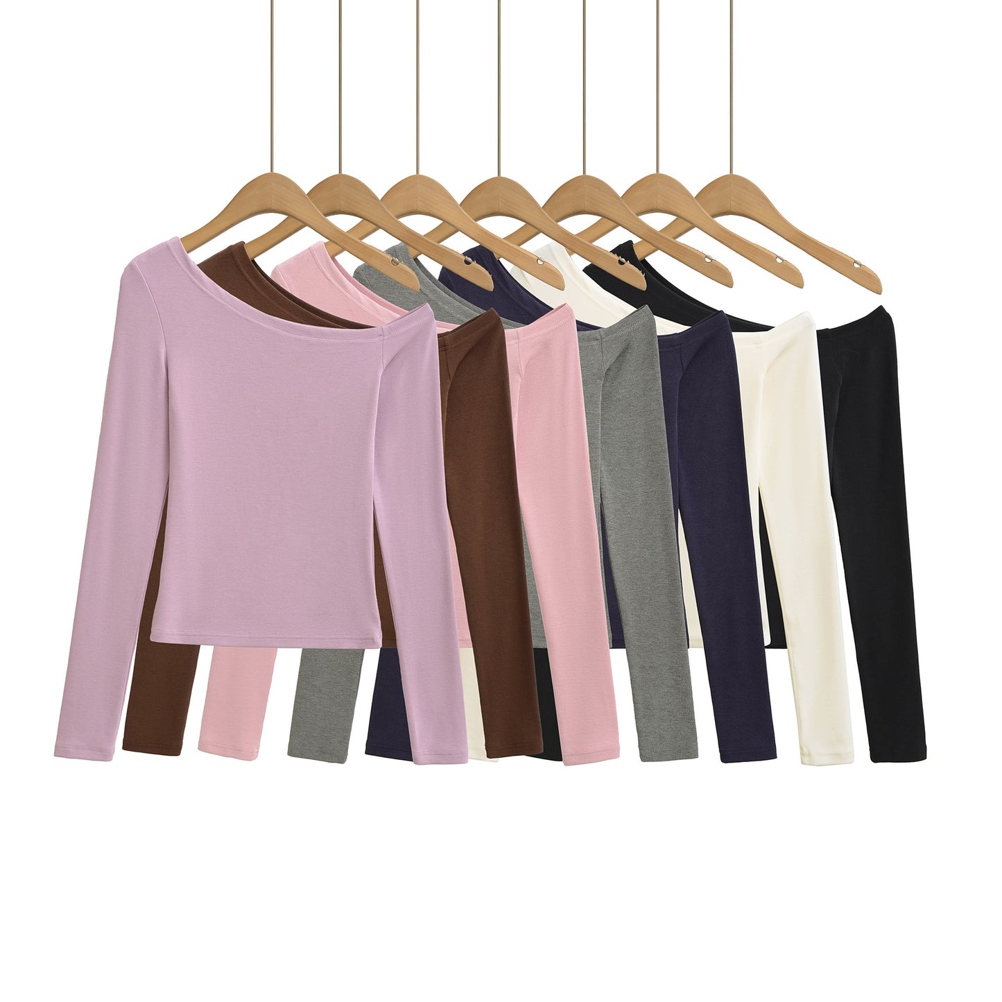 Off-the-Shoulder Fitted Knit Long Sleeve Top T-Shirt