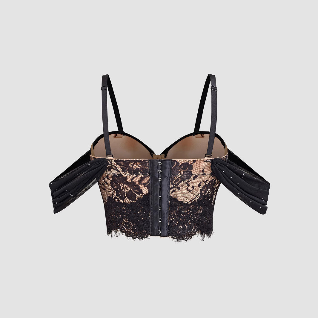 Lace Strapless Backless Bra and Underwear Set Lace Splicing Hollow
