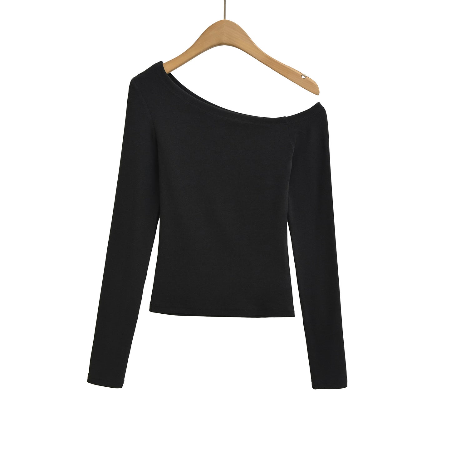 Off-the-Shoulder Fitted Knit Long Sleeve Top T-Shirt