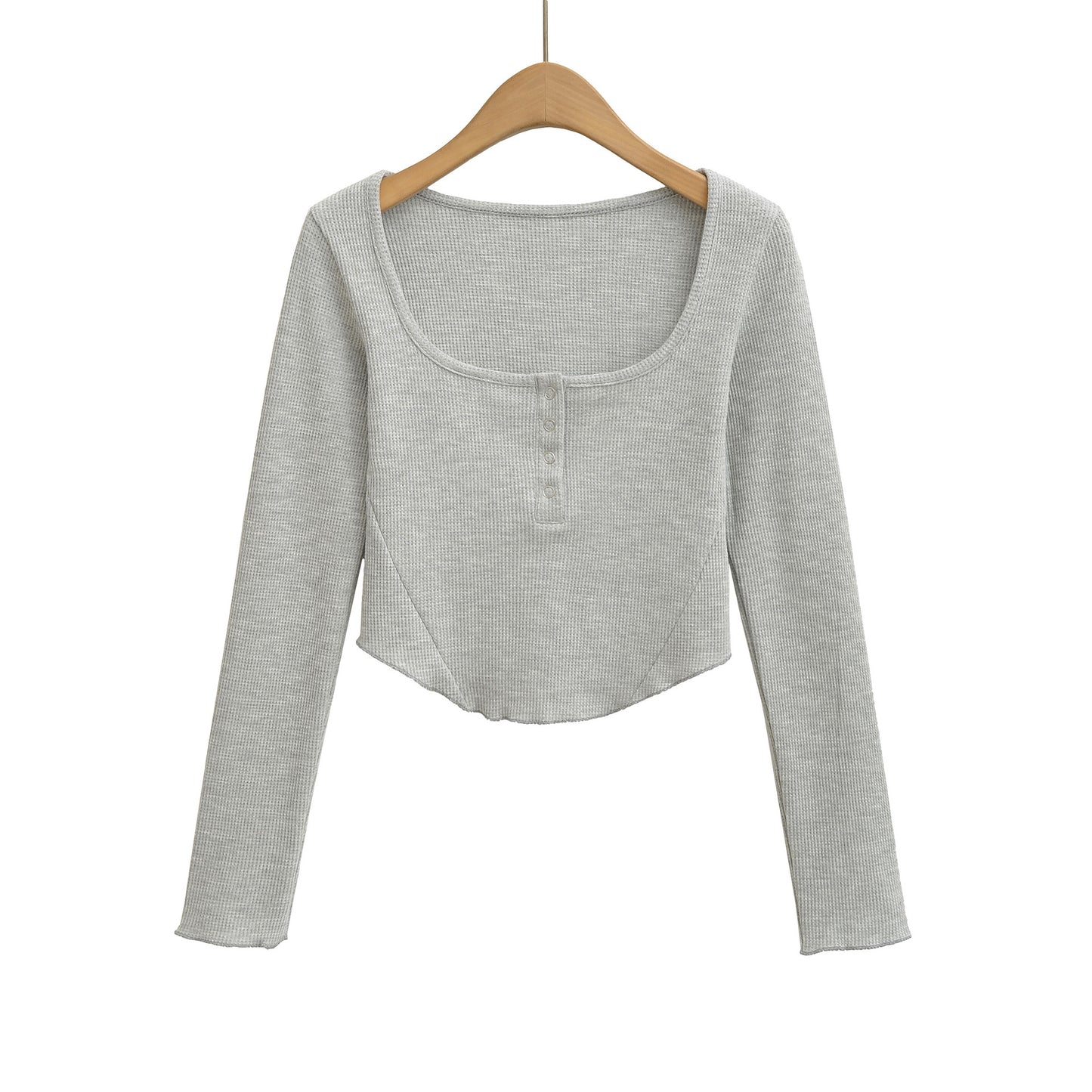 Front button display long sleeved short T-shirt