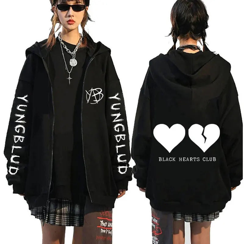 Spring Yungblud Pattern Printed Hooded Sweatshirt Unisex Long Sleeve Casual Zip-Up Jacket
