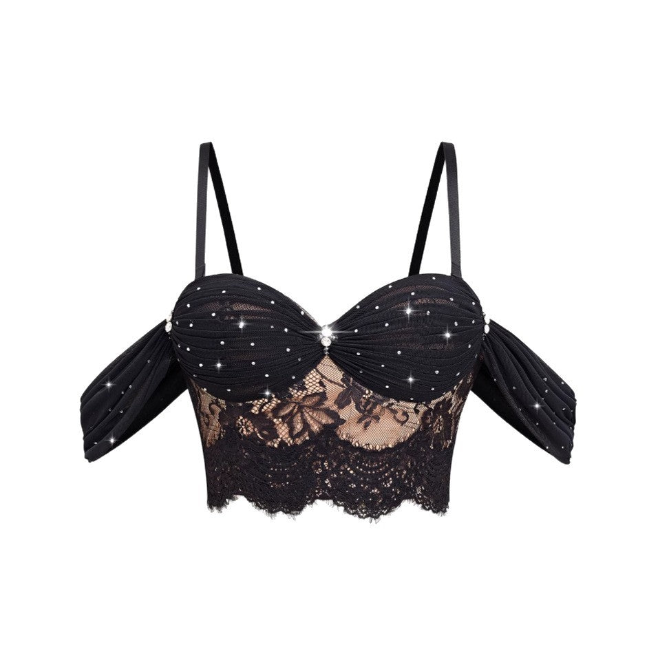 Lace Strapless Backless Bra and Underwear Set Lace Splicing Hollow