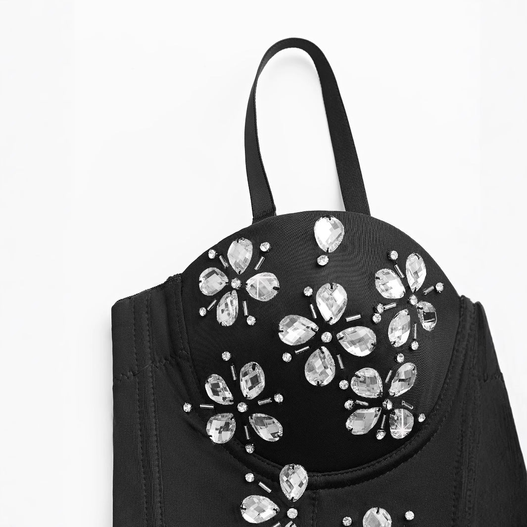 Sexy Backless Beaded Embellished Camisole Women's Short Crop