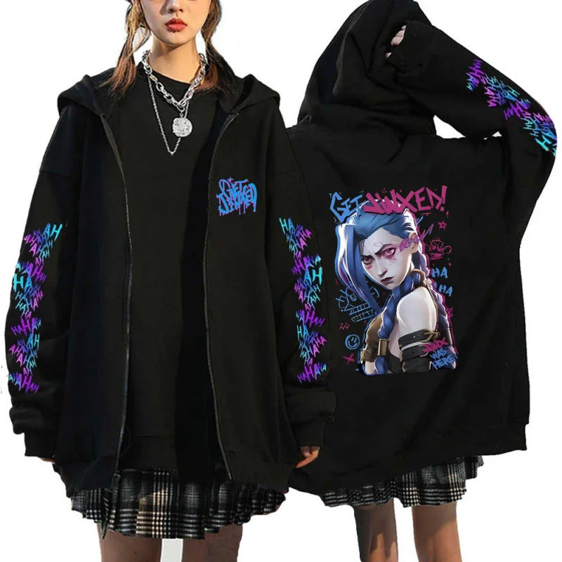 New Arrival Foreign Trade Spring League of Legends Pattern Printed Hooded Sweatshirt Unisex Long Sleeve Casual Jacket Zipper Top