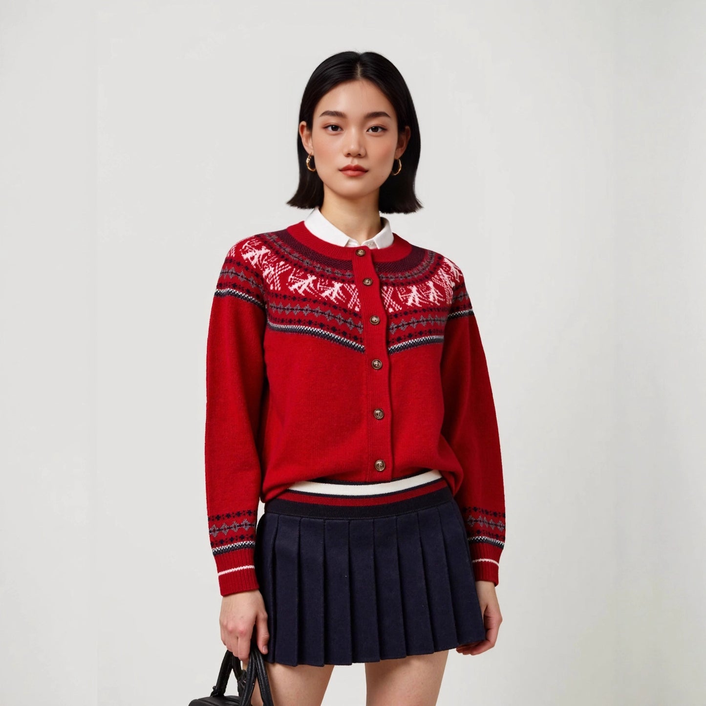 Fair Isle Jacquard Knit Women's Autumn Winter Round Neck Loose Lazy Style Cardigan Jacket