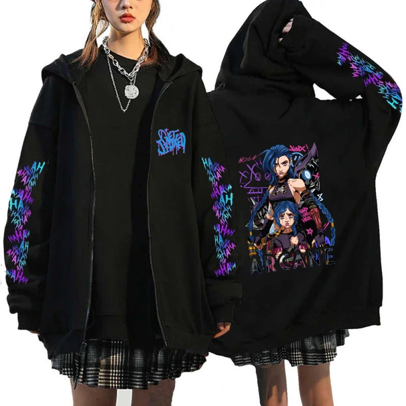 New Arrival Foreign Trade Spring League of Legends Pattern Printed Hooded Sweatshirt Unisex Long Sleeve Casual Jacket Zipper Top