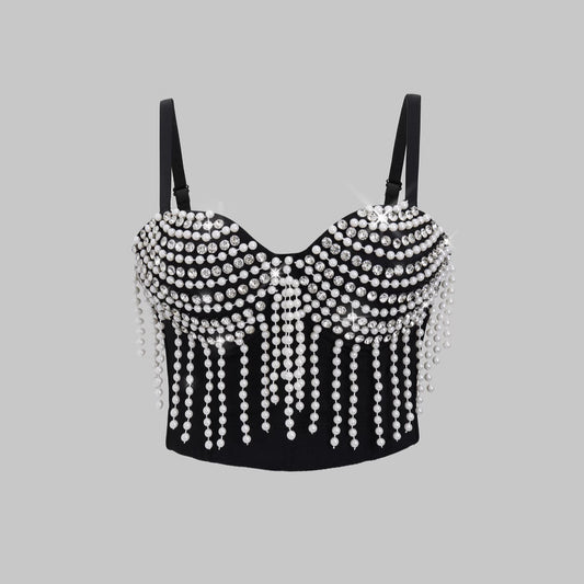 Sexy Bustier  Creative Pearl Chain Tassel Design