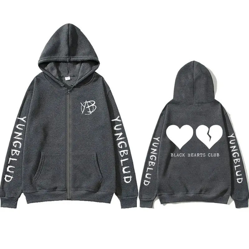 Spring Yungblud Pattern Printed Hooded Sweatshirt Unisex Long Sleeve Casual Zip-Up Jacket