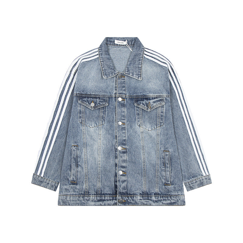 Splicing three striped denim jackets with stripes