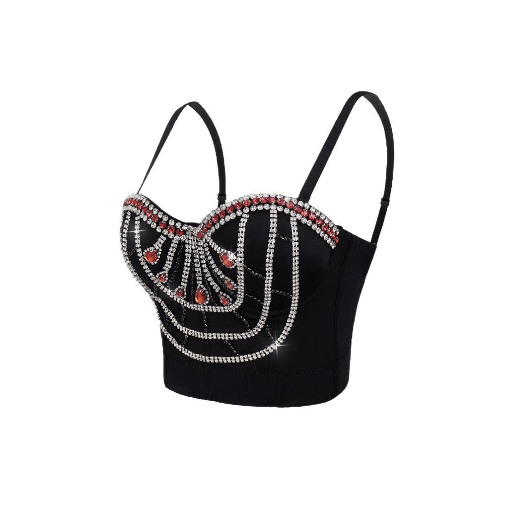 Lace-Up Strapless Bralette with Tassel and Rhinestone Embellishments - Sexy Fitted Boned Bustier
