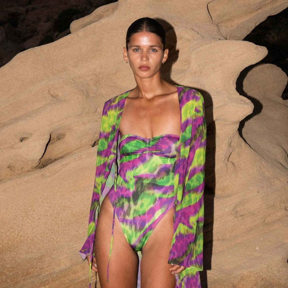 Cross-border New Arrival Strapless Bowknot Floral Printed One-Piece Swimsuit Women European and American Sexy Fitted Swimwear