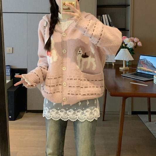 Sweet Cute Hooded Cardigan Sweater Coat Loose And Idle Short