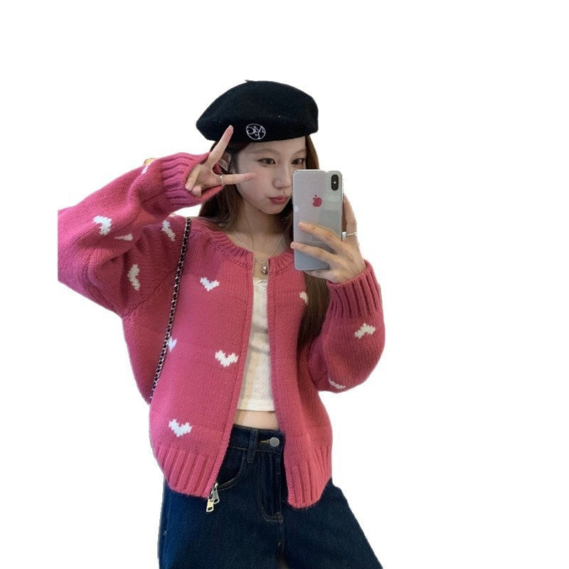 Sweet And Simple Love Long Sleeve Sweater Casual All-matching Short