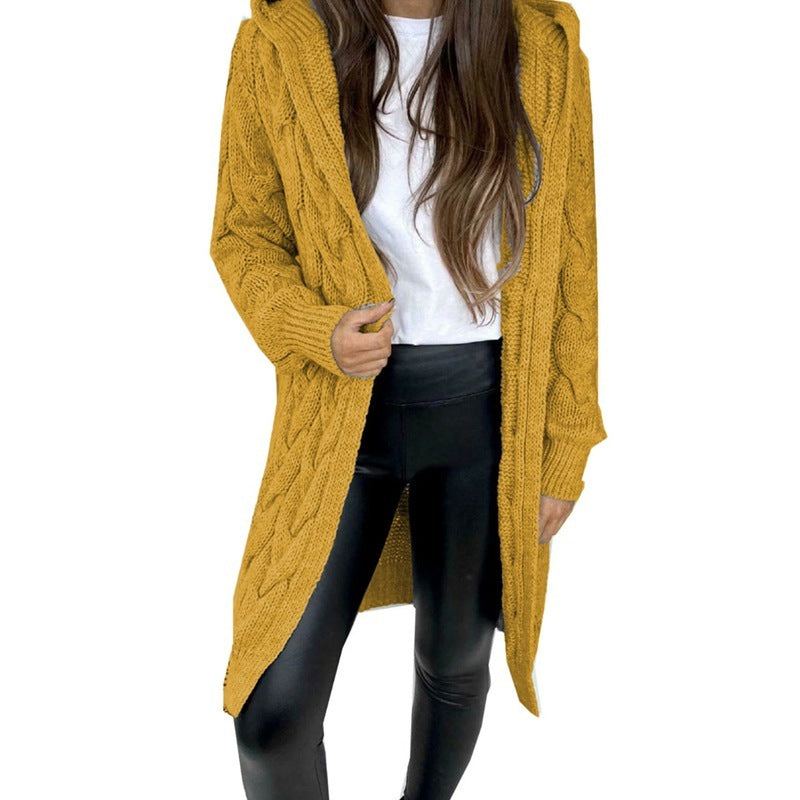 Hooded Knit Cardigan Coat Overcoat Women