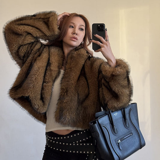 Winter Imitation Fox Fur Short Thickened Furry Women's Top